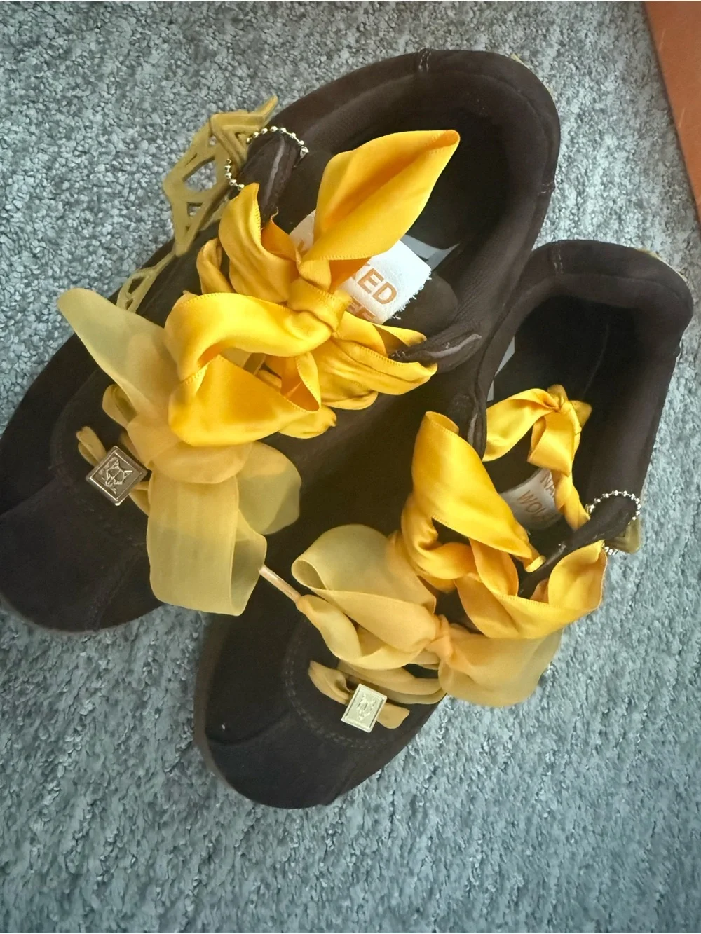 Naked Wolfe Suede Sneakers with Yellow Satin Ribbon Laces